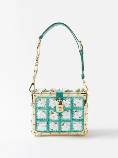 Dolce & Gabbana Calfskin Raffia Crochet Dolce Box Bag In Green
