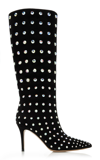 Gianvito Rossi Spectra Suede Embellished Knee-high Boots In Black