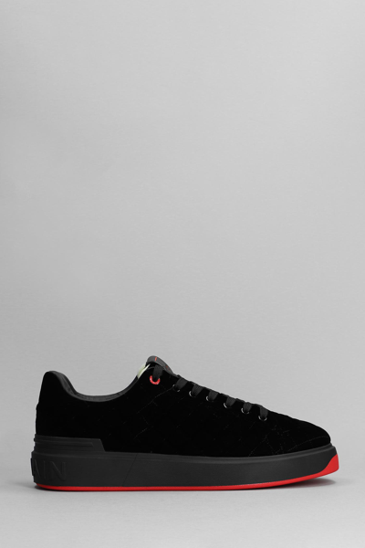 Balmain B Court Sneakers In Black Velvet