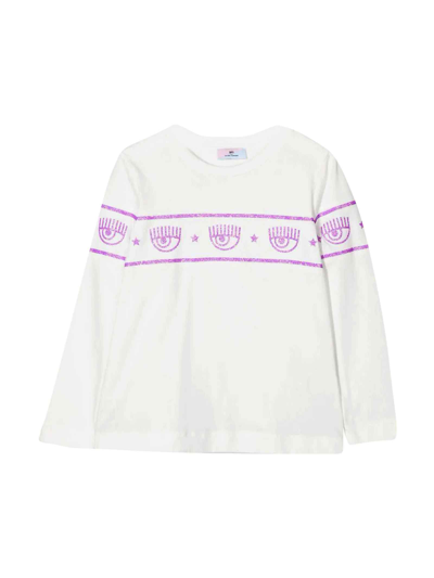 Chiara Ferragni Kids' Logo-trim Long-sleeve T-shirt In 0001 White