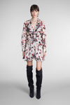 Iro Darsa Floral Tiered Mini Dress With Stand Collar In Beige