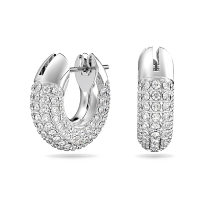 Swarovski Dextera Hoop Earrings Pave Small White Rhodium Plated In Silver