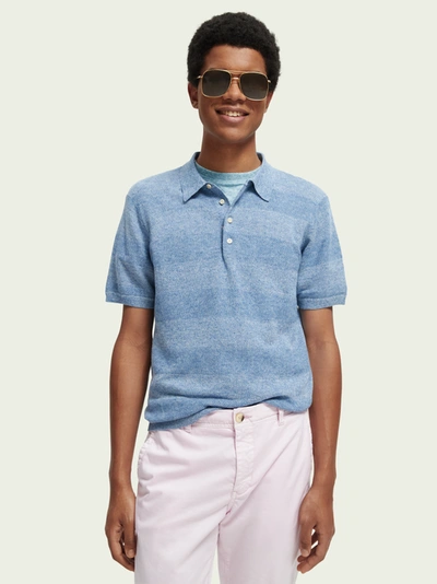 Scotch & Soda Structure-knitted Linen-blend Polo In Blue