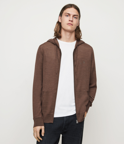 Allsaints Mode Slim Fit Merino Wool Zip Hoodie In Light Coco