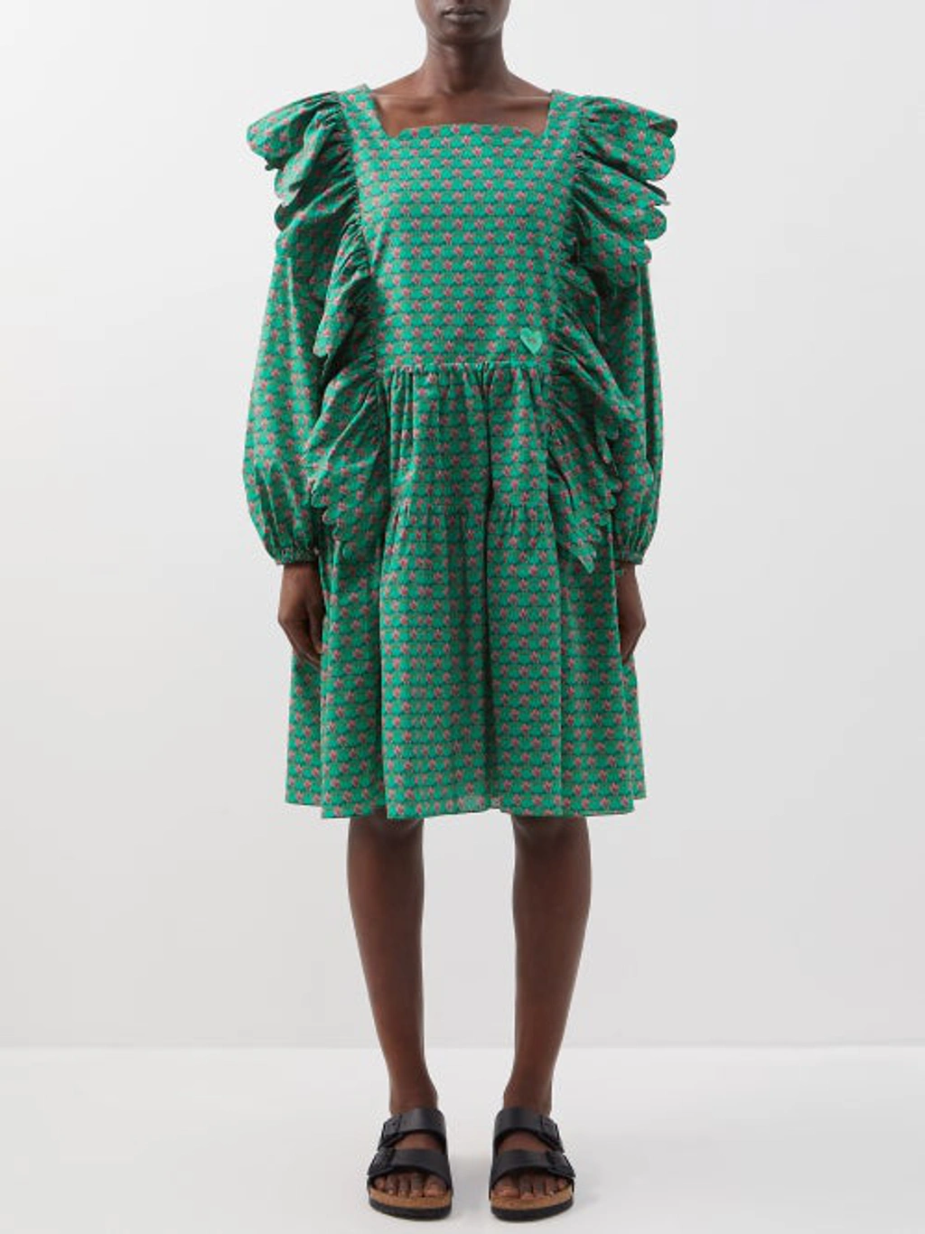 Horror Vacui Amal Scalloped Floral-print Cotton-poplin Mini