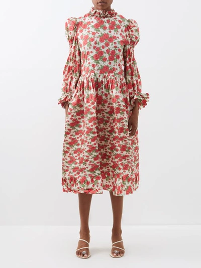 Horror Vacui Claire Floral-print Pintucked Cotton Midi Dress In Red Multi
