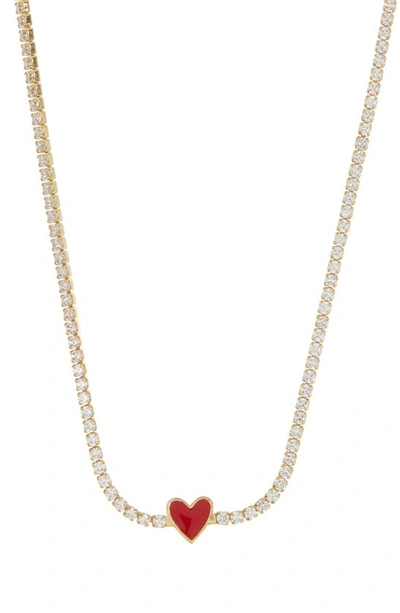 Gabi Rielle Red Heart Pavé Choker Necklace In Gold
