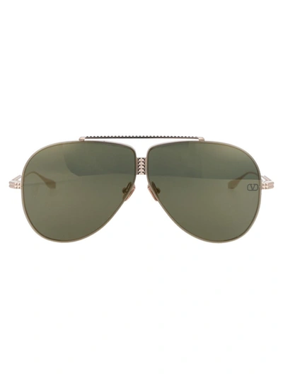 Valentino Garavani Sunglasses In White Gold W/ G-15 Gold Flash Mirror