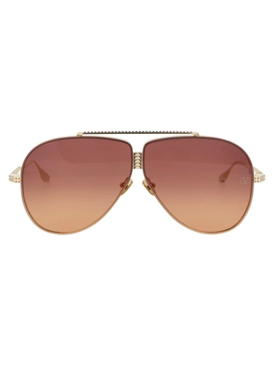 Valentino Garavani Sunglasses In Light Gold W/ Violet To Orange