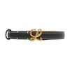 Loewe Logo Leather Buckle Skinny Belt In Black Gold