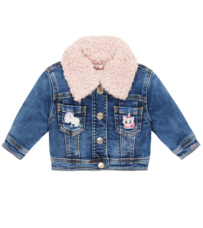 Monnalisa Blue Jacket For Baby Girl With Aristocats In Blu Stone Denim