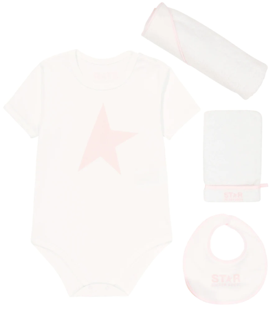 Golden Goose Baby Onesie, Bib And Towel Set In White/pink