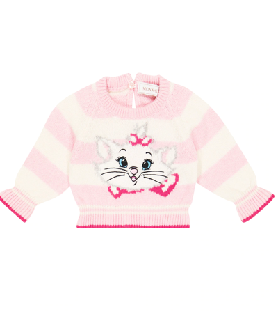 Monnalisa Baby Striped Intarsia Wool-blend Sweater In Panna+rosa