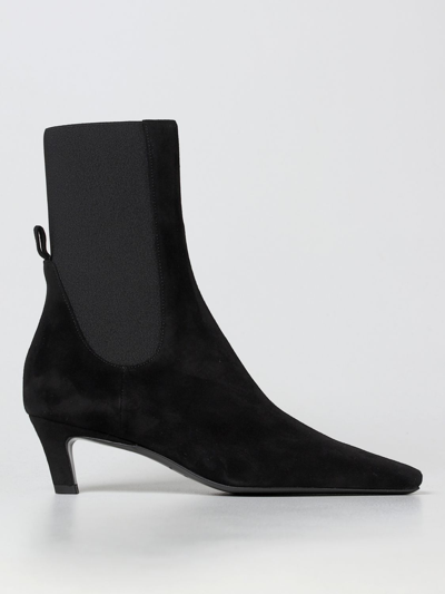 Totême Square Pointed-toe Ankle Kitten-heel Boots In Black Suede