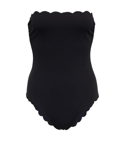 Marysia Chesapeake Reversible Strapless Scalloped Stretch-crepe Swimsuit In Black
