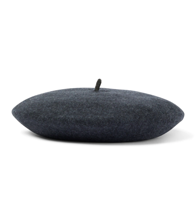 Brunello Cucinelli Embellished Wool Knit Beret In Grey