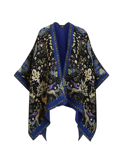 Etro Printed Wool-blend Twill Cape In Blue