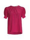 Rebecca Taylor Silk Short-sleeve Blouse In Hibiscus