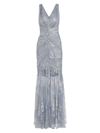 MARCHESA NOTTE WOMEN'S EMBROIDERED TULLE HEM GOWN