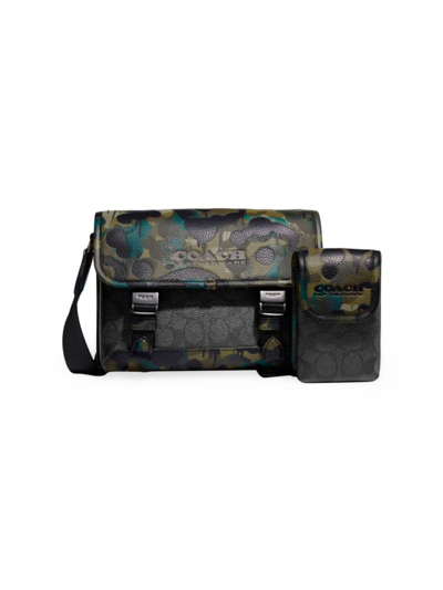 Coach League Hybrid Crossbody In Signature Canvas With Camo Print In Green/black
