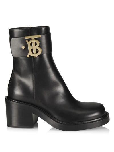Burberry Monogram Motif Leather Block-heel Boots In Nero