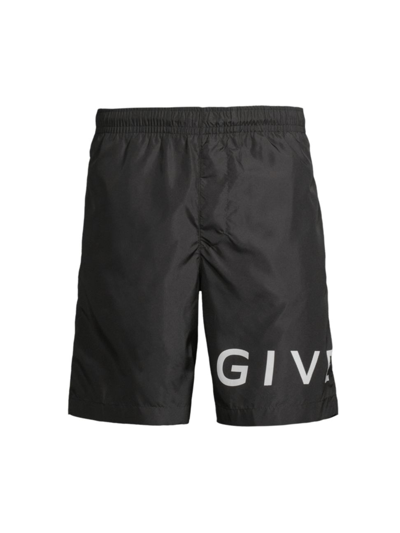 Givenchy Men's Long Logo Swim Shorts In Nero