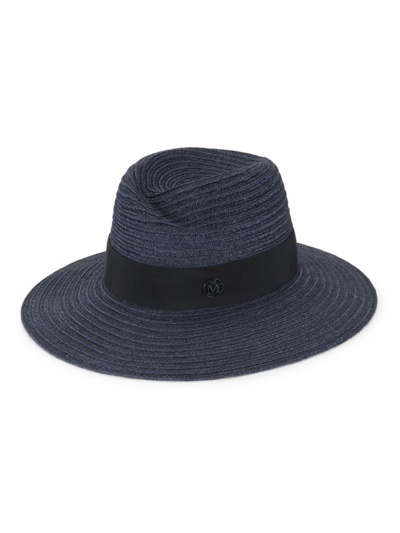 Maison Michel Virginie Straw Fedora Hat In Navy
