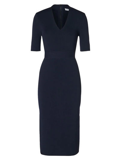 Scanlan Theodore Belted Crepe-knit Midi-dress In Navy