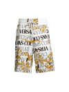 Versace Jeans Couture Logo Print Cotton Shorts In White Gold