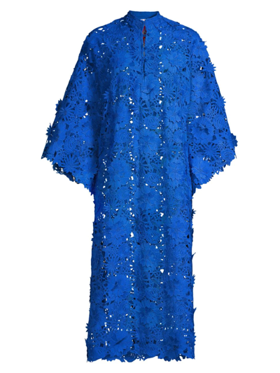 La Vie Style House 3d Floral Lace Midi Caftan In Cobalt