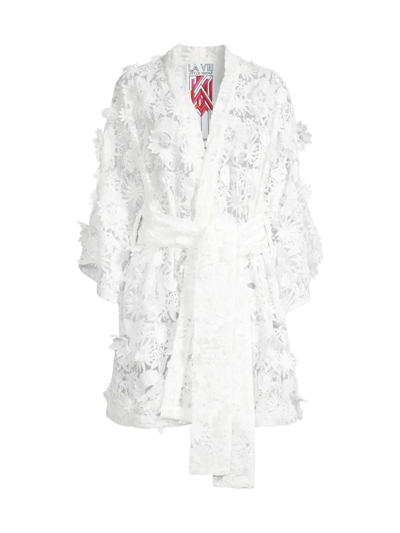 La Vie Style House 3d Lace Mini Wrap Dress In White