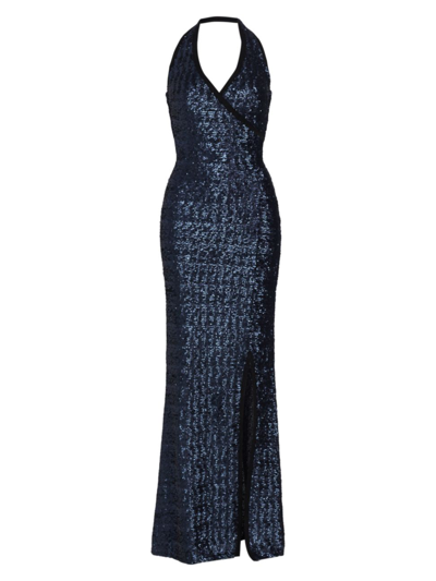 Chiara Boni La Petite Robe Lisi Paillette-embroidered Gown In Abyss Paillettes