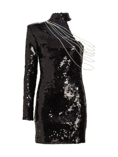Cdgny By Cd Greene Niomi Asymmetric Sequin Dress In Black