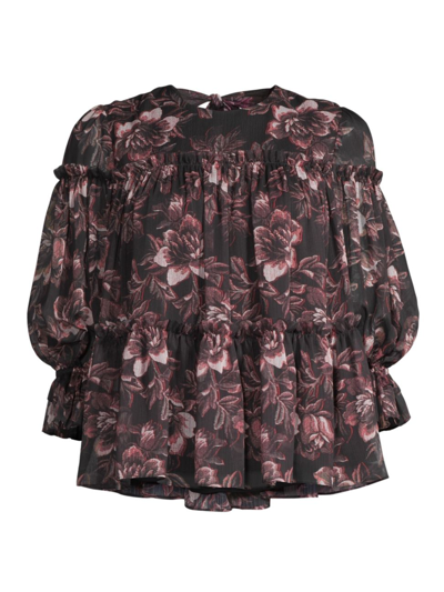 Ted Baker Ballou Tiered Ruffle-detail Crepe Blouse In Purple