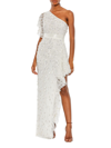 Mac Duggal Beaded Sequin One-shoulder Gown W/ 3d Flowers In White