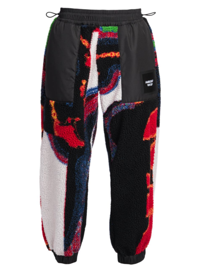 Ambush Printed Panelled Faux Shearling Sweatpants In Neutral
