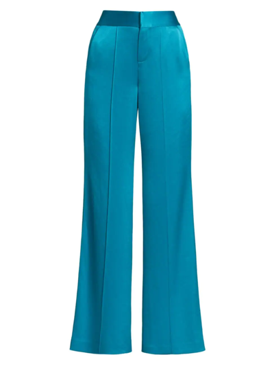 Alice And Olivia Dylan Satin Wide Leg Trousers In Blue