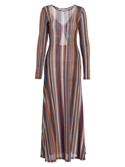 Something Navy Lurex Striped Reversible Dress In Rainbow/multi