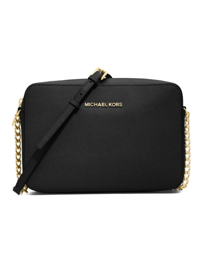 Michael Michael Kors Large Jet Set Leather Camera Bag In Black