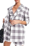 Asos Design Linen Check Double Breasted Suit Blazer In Check In Multi In Grey Multi