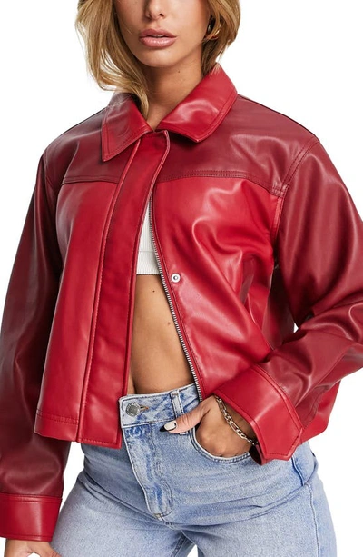 Asos Design Faux Leather 70s Jacket In Red ModeSens