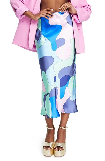 Asos Design Satin Slip Midi Skirt In Swirl Print-multi