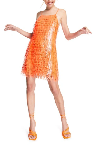 Asos Design Shard Sequin Strappy Mini Dress In Orange