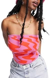 Asos Design Knitted Bandeau Top In Wavy Pattern-purple In Lilac