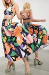Asos Design Floral Print Cotton Skirt In Green Multi