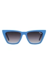 Quay Call The Shots 48mm Gradient Cat Eye Sunglasses In Matte Blue / Smoke