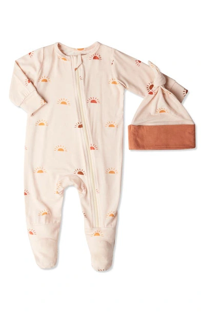 Everly Grey Babies' Jersey Footie & Hat Set In Sunrise