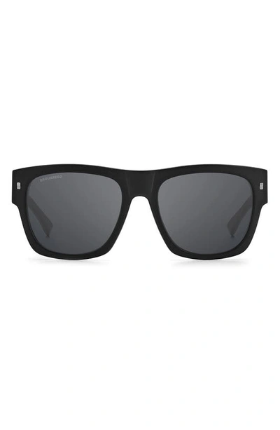 Dsquared2 55mm Square Sunglasses In Matte Black / Silver Mirror