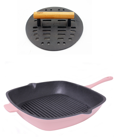 Berghoff Neo Cast Iron 11" Grill Pan With Slotted Steak Press, Set Of 2 In Pink