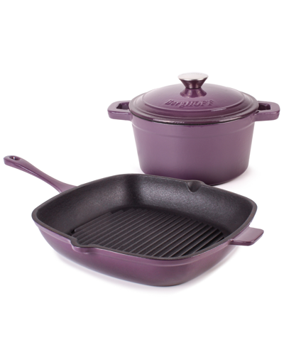 Berghoff Neo Cast Iron 3 Quart Covered Dutch Oven And 11" Grill Pan, Set Of 2 In Purple
